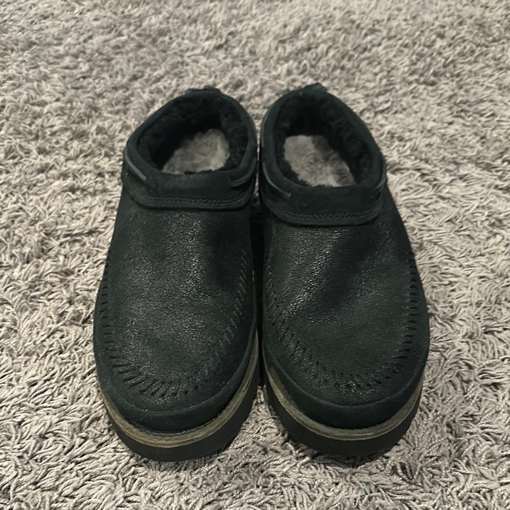 Dark Green Leather Slip-On Shoes